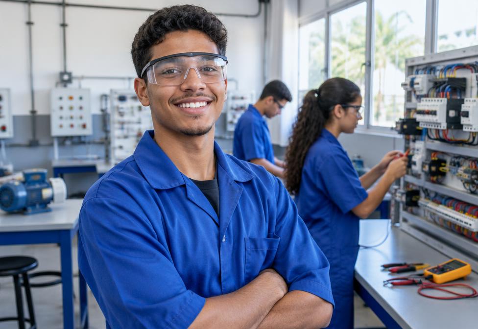 Estudante feliz do curso Técnico em Eletrotécnica