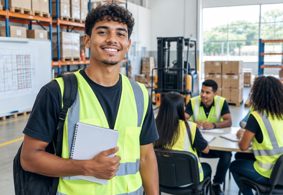 Estudante feliz do curso Técnico em Logística