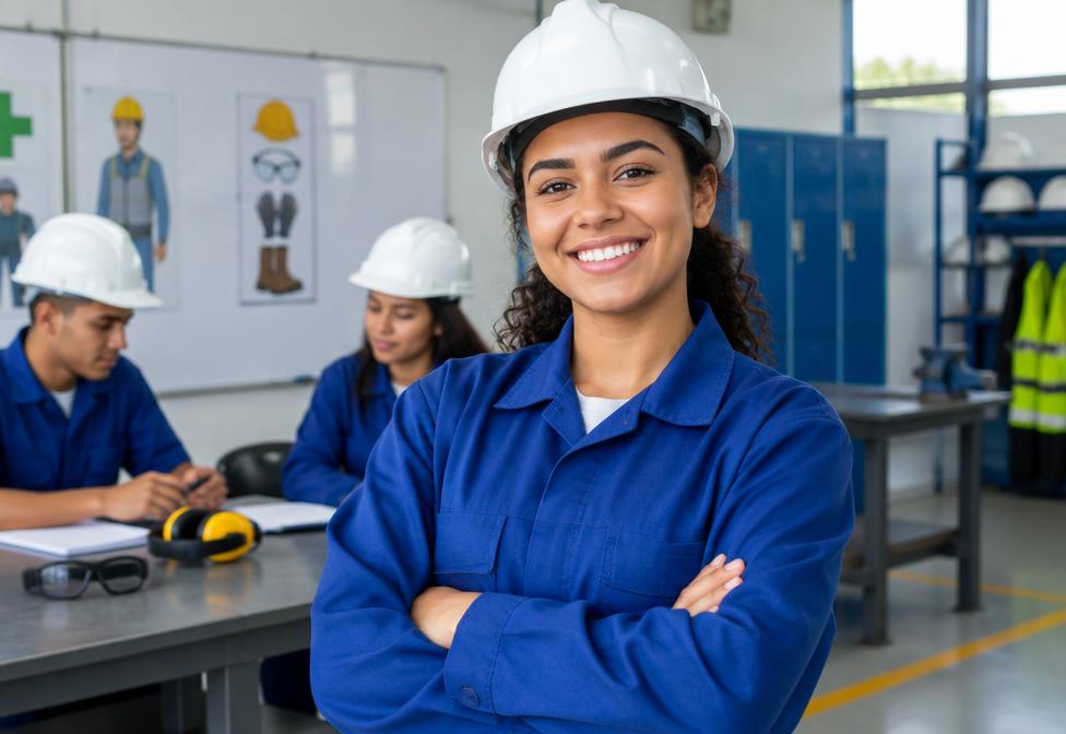 Estudante feliz do curso Técnico em Segurança do Trabalho